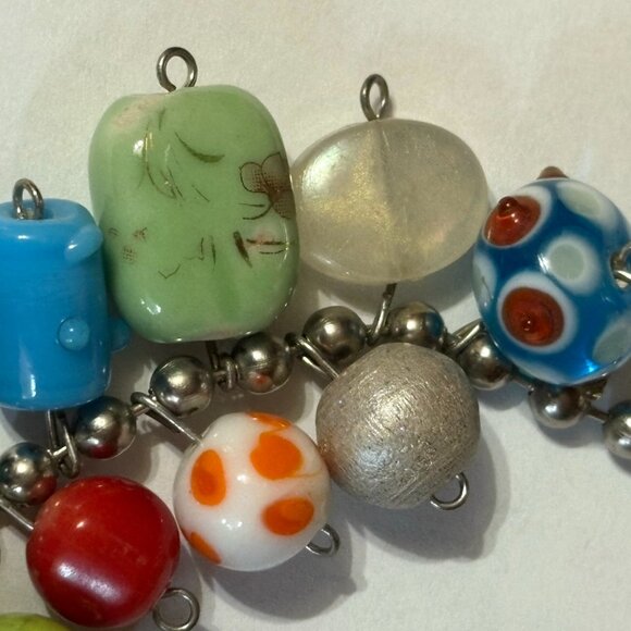 Amazing CZECH ART GLASS BEADS Multicolor COLORFUL SILVER CHAIN NECKLACE 18" - Picture 3 of 7